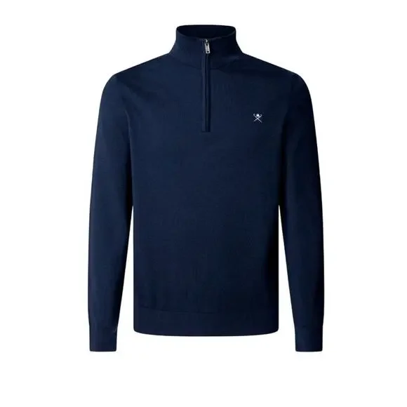 Hackett London Cotton Silk Quarter Zip Sweater Mens L Luxe Preppy Classic Navy - Picture 8 of 10